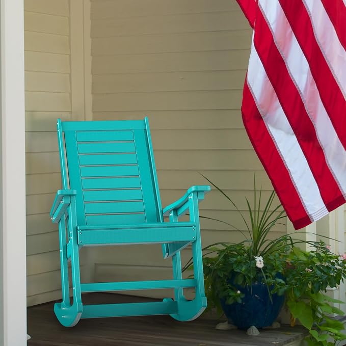 GREENVINES Outdoor Rocking Chairs | Set of 4 | Porch Rocker | HDPE Plastic | Aqua | Oversized Rockers | High Back | Big & Tall | Ladder Back | for Patio Outside Backyard Balcony Garden - Image 9