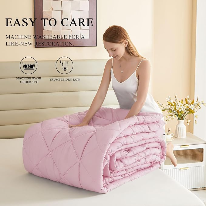 132x120 Alaskan King Comforter, Extra Large King Size Comforter Oversized, All Season Soft Lightweight Quilt Down Alternative Duvet Insert with 8 Corner Tabs(120x132, Pink)