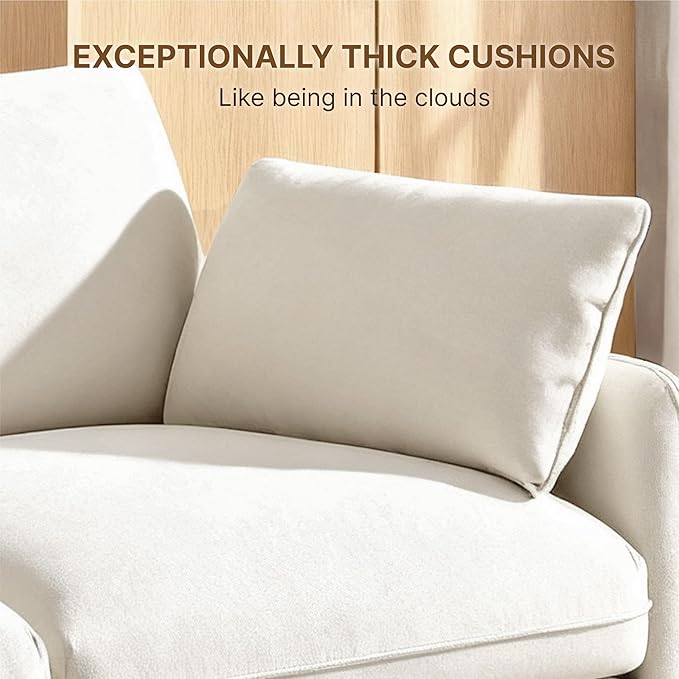147" Cloud Sectional Couches for Living Room,L Shaped Oversized Modular Modern Linen Sofa with 1 Movable Ottoman,5 Deep Seat with 2 Throw Pillows,Warm White