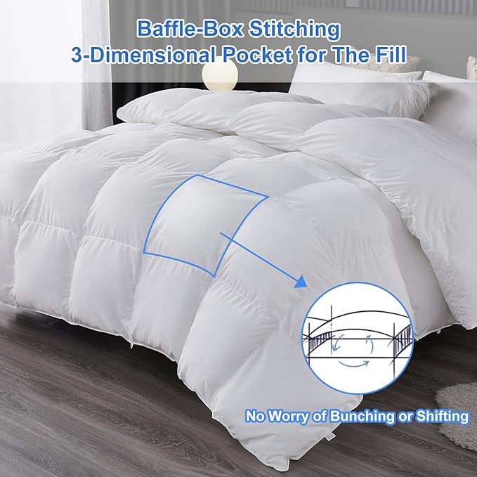 MH MYLUNE HOME Fluffy Down Alternative Comforter, All Season Duvet Insert Lightweight Bed Comforter Insert White Baffle Box Stitched with Corner Tabs (Queen All Season 90"X90")