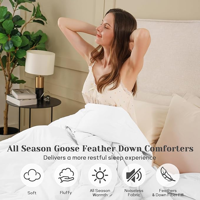 Joysoul King Size Down Comforter - All Season Ultra Soft Goose Down & Feather Fiber Fill, Luxury Hotel White Duvet Insert with Corner Tabs (104" X 88")