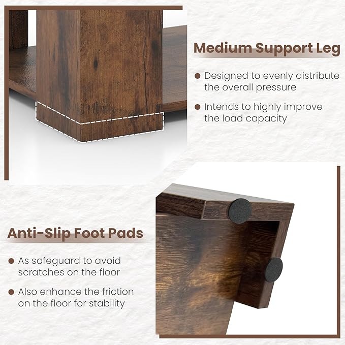 GOFLAME Coffee Table with Storage, Modern Center Table for Small Space, Accent Tea Tables for Living Room, Reception Room, Dining Room, Easy Assembly, Rustic Brown