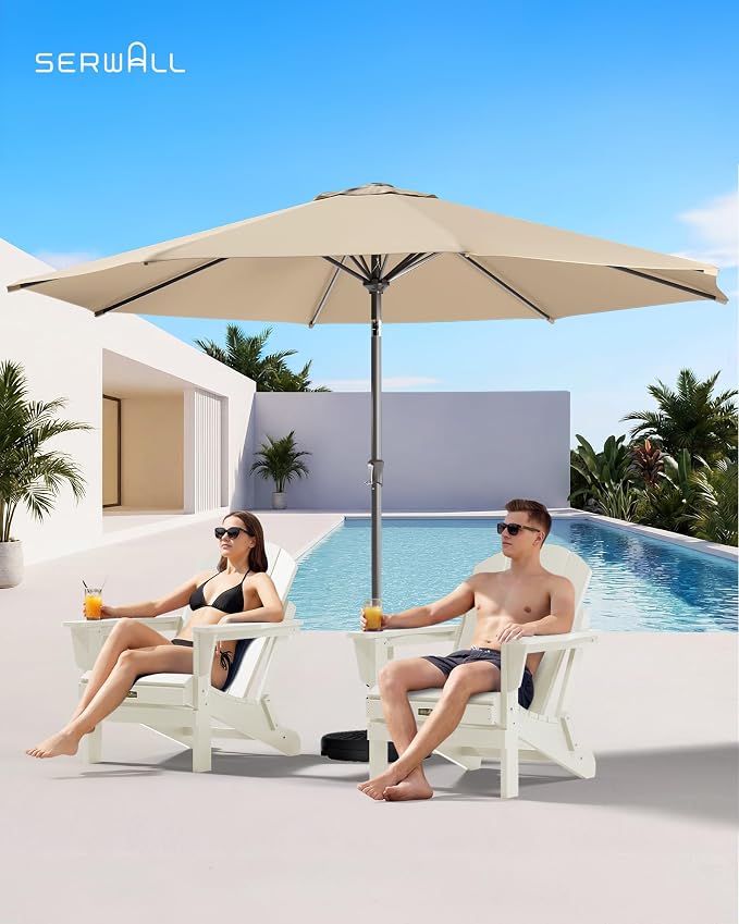 SERWALL Folding Adirondack Chair with Cup Holder, HIPS Adirondack Chairs Outdoor Chairs Weather Resistant Fire Pit Chairs- White - Image 2