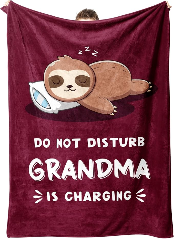 Funny Gifts for Grandma, Grandma is Charging Sloth Blanket, Birthday Gifts for Grandmas from Grandkids,Grandmas Gitts for Mothers Day Christmas, Soft Sloth Blanket for Grandmother, Burgundy, 60" x 80"