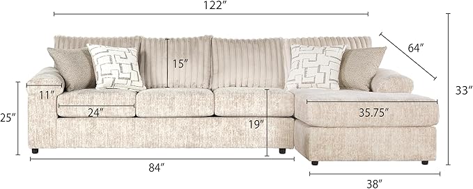 Roundhill Furniture Nason Wide Wale Corduroy Sectional Sofa Chaise, Parchment