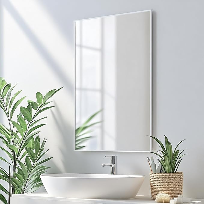 Sunniry White Wall Mirror, Mirrors for Bathroom Sink 20X24 inch, Bathroom Mirrors with Aluminum Metal Frame for Bedroom, Nursery, Entryway, Living Room. - Image 3