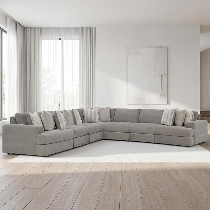 Signature Design by Ashley Casual Avaliyah L-Shape Symmetrical 7-Piece Sectional with Reversible Cushion and Armrest, Gray