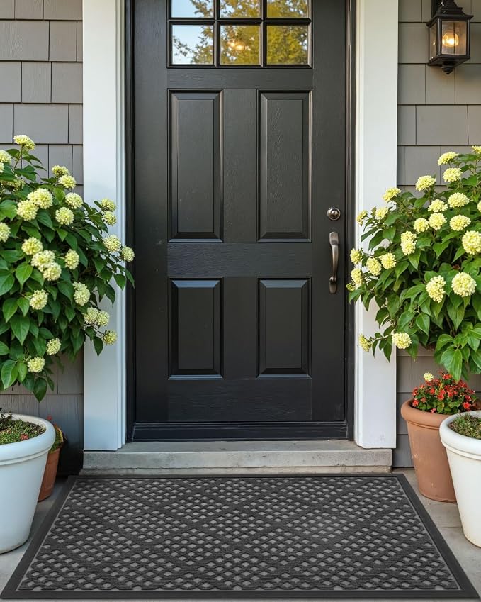 DEXI Front Door Mat Outside Entrance, 3x5 ft Large Entryway Rubber Back Doormat Heavy Duty, Non Slip Low Profile Welcome Entry Mats for Inside House Floor Exterior Patio, Grey - Image 8