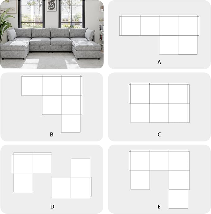 Oversized Modular Storage Sectional Sofa Customizable Seating Group Sofa&Couch Convertible Sleeper Sofabed with Movable Ottomans and Seat, U-Shaped Chenille Upholstered Sofa Couch for Living Room