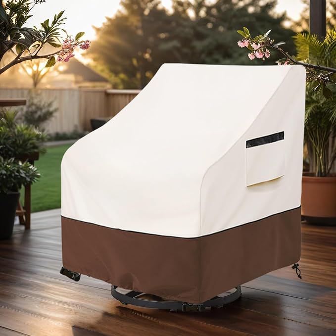 Outdoor Swivel Lounge Chair Cover 2 Pack,Waterproof Patio Chair Covers,27.5W x 32.5 D x 39 H inches Outdoor Patio Rocking Chair Covers -Beige - Image 8