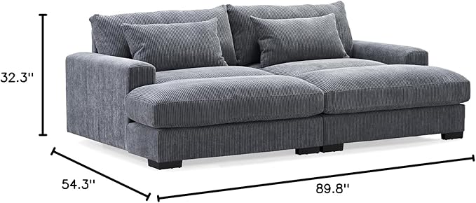 Luxe Sleeper Sofa with Soft Corduroy Upholstery, Double Chaise Design, Convertible to Twin Size Bed, Modern and Comfortable Living Room Couch, 89.9" Wide, Grey