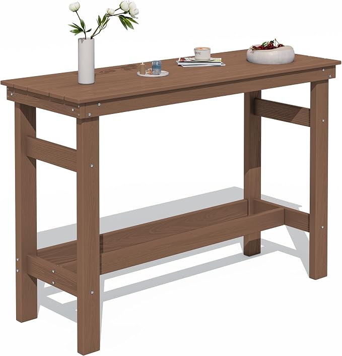SERWALL 41" Outdoor Bar Table, All Weather HDPE Patio Bar Counter Height Table, Rectangle Patio Bar Table for Outside, Garden, Backyard, Balcony, Poolside, Brown by SERWALL