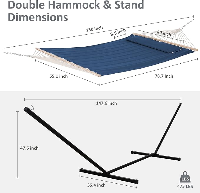 SUNCREAT Extra Large Hammocks for Outside, Heavy Duty Hammocks with Stands Included, Navy - Image 6