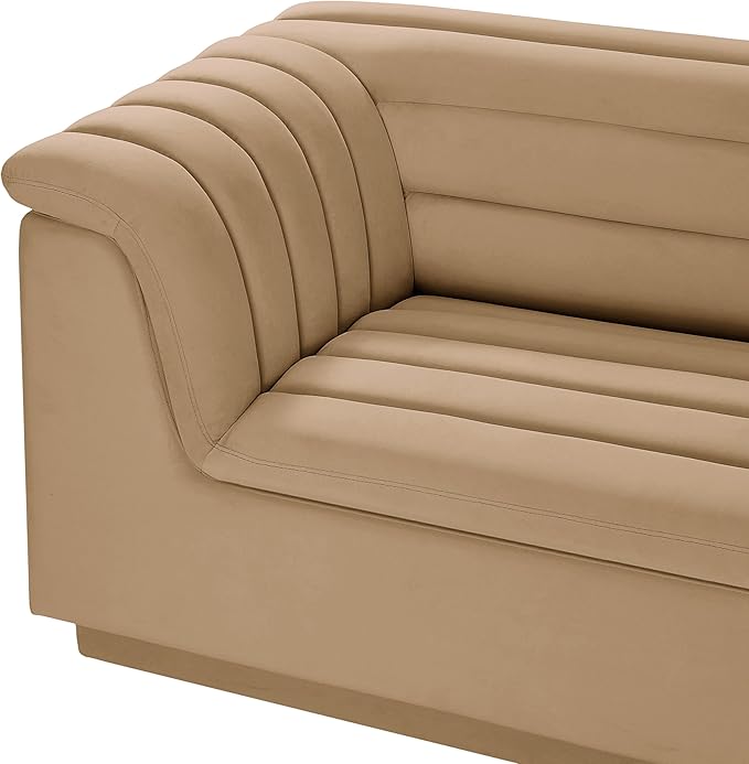 Meridian Furniture 194Camel-Sectional Cascade Collection Modern | Contemporary Modular Sectional with Soft Camel Velvet Fabric, Deep Channel Tufting, Curved Arms, 148" W x 80" D x 28" H, Camel