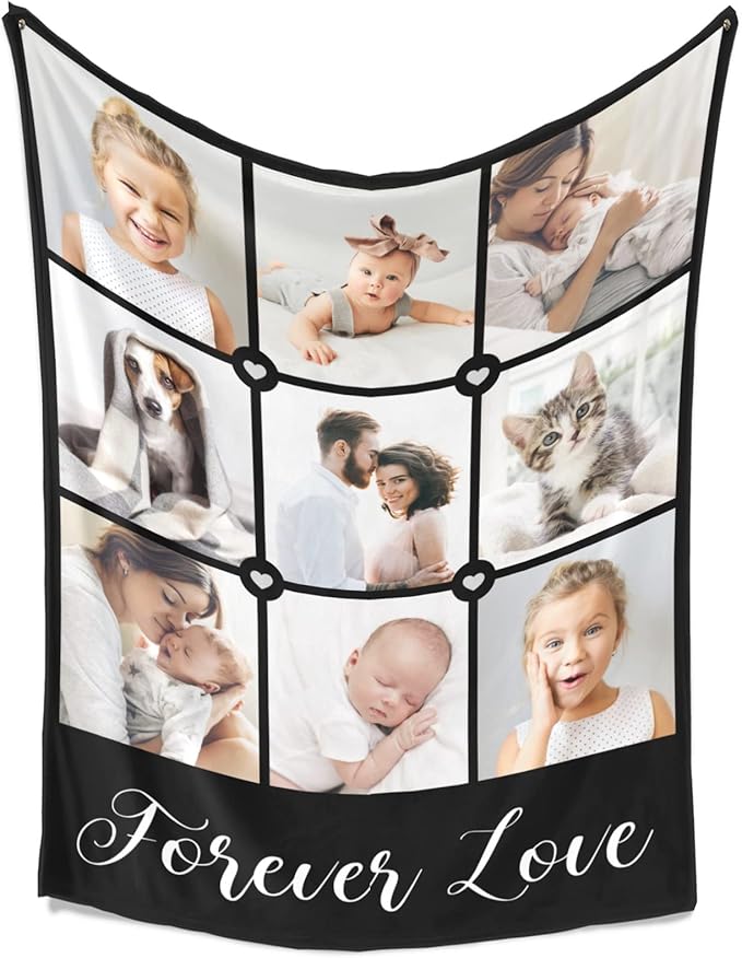 Printwoo Custom Blanket with Photos, Personalized Photo Blankets Using My Own Photos, Customized Blankets with Pictures, Personalized Gifts for Women Men Baby Child