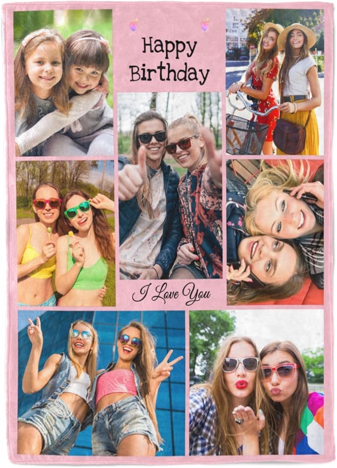 Printwoo Custom Blanket with Photos, Personalized Photo Blankets Using My Own Photo, Customized Blankets with Picture, Personalized Birthday Gifts for Women Men, Personalized Gifts for Best Friends