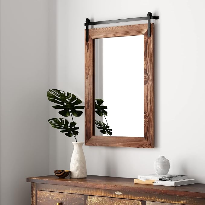 COGOOD Bathroom Mirrors for Over Sink - 26" X 17" Farmhouse Barn Door Wall Mirror for Bathroom, Living Room, Entryway Wall Decorative Brown by COGOOD