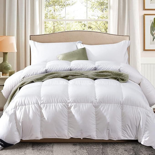 Globon California King Down Comforter, All Season Duvet Insert, Breathable Noiseless Shell with 8 Corner Tabs, Medium Warmth, White