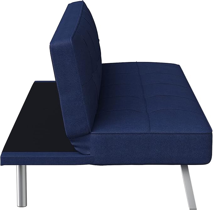 Serta® Rane Futon Sofa Bed 66.1", 3-in-1 Convertible Couch Sleeper for Small Spaces, Tufted Back, Twin Size Guest Bed, Blue Woven Fabric