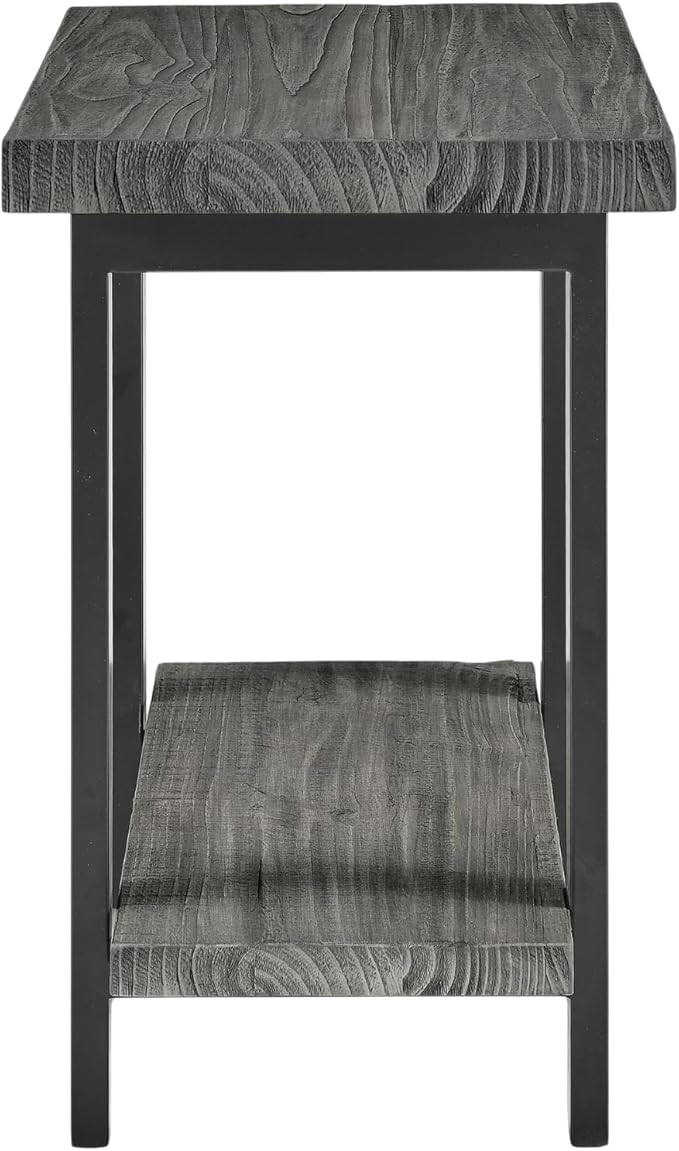Alaterre Furniture Pomona Living Room Tables – 2-Tier Solid Wood End Table with Metal Legs – Modern Industrial Side Table or Nightstand (Slate Grey)