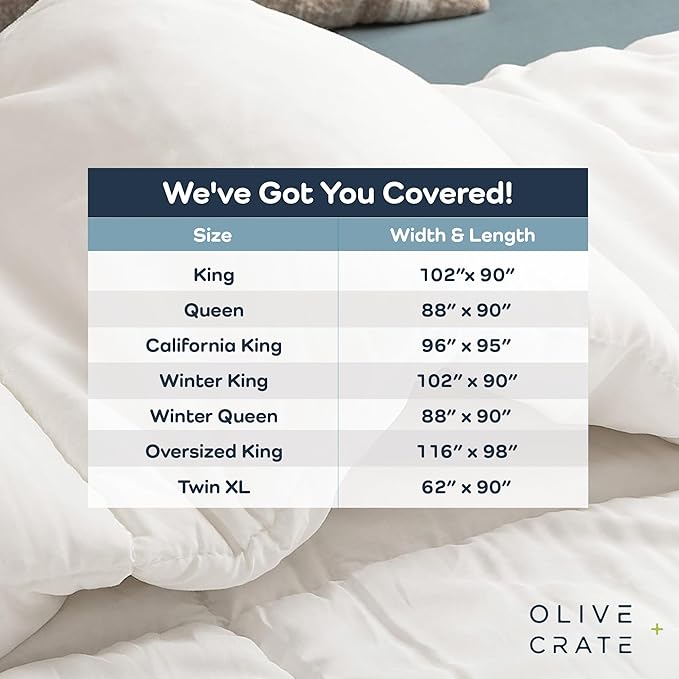 Olive + Crate Cooling Down Alternative Comforter - Hypoallergenic King Size Duvet Insert Lightweight - All Seasons Plush Design Bamboo Comforter - 100% Bamboo Viscose Outer Cover - White 102"x90"