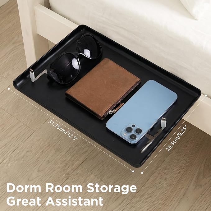 Bedside Shelf for Bunk Bed Top Bunk – Clip on Tray for College Dorm Essentials, Top Bunk Shelf with Cable Catch & Bedside Organizer, Dorm Storage, Floating Nightstand & Bed Tray, Black - Image 2