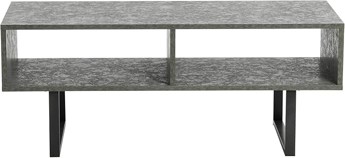 Household Essentials Jamestown TV Stand Coffee Table with Rectangular Storage Compartments Rustic Slate Concrete and Black Metal