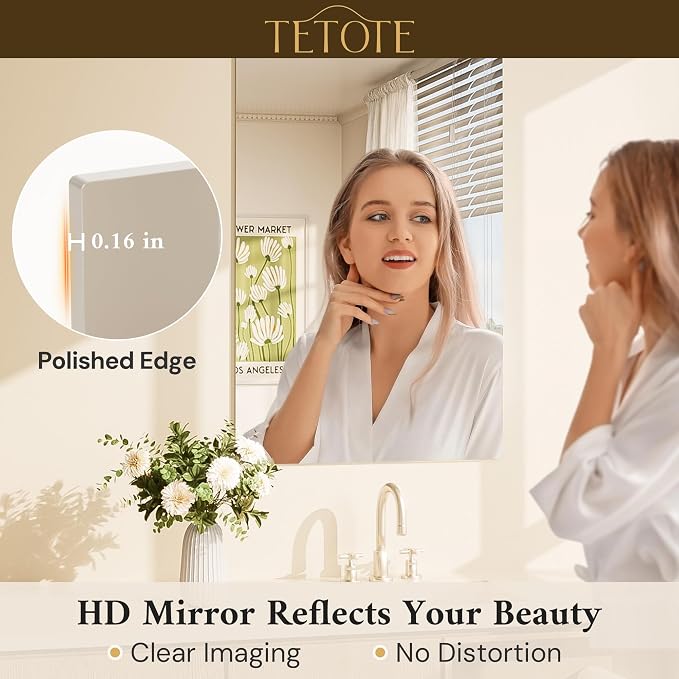 TETOTE Frameless Mirror 30" x 36" Frameless Tempered Bathroom Vanity Wall Mirror for Bedroom, Living Room, Entryway, Gym, Vertically/Horizontally - Image 3