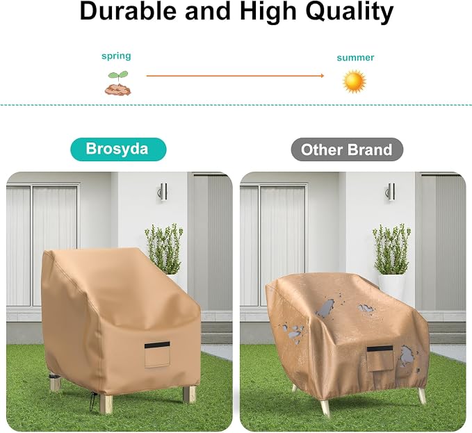 Patio Chair Covers for Outdoor Furniture Waterproof 2 Pack, Lawn Chair Covers 600D Heavy Duty Oxford Cloth, Large Covers for Lounge Lawn Deep Seat 38" W x 31" D x 29" H-Brown - Image 5