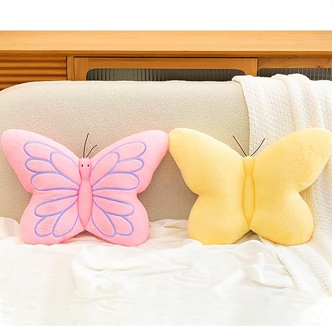 PEACH CAT Butterfly Pillow Decorative Butterfly Shaped Throw Pillows 16" x 12" Soft Plush Cushion Decor for Bedroom Living Room Couch Sofa Yellow