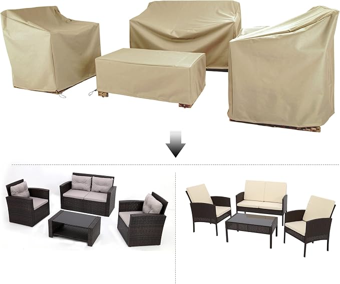 Patio Furniture Covers,Outdoor Furniture Cover Waterproof,Patio Furniture Set Covers for 4 Piece Outdoor Conversation Set,Patio Covers Set (Beige) - Image 3