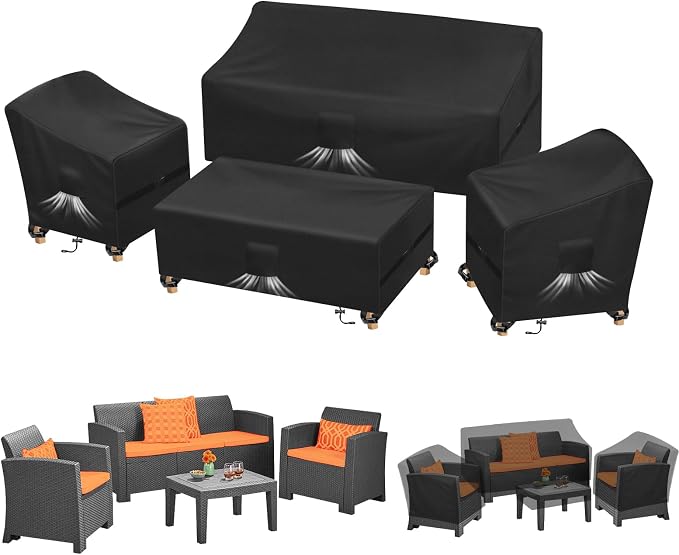 Kovshuiwe Patio Furniture Covers,4-Piece Outdoor Veranda Patio Garden Furniture Covers Set Waterproof - Upgraded 420D Heavy Duty Oxford Fabric Rattan Furniture Cover for Chair Sofa(Black) by Kovshuiwe