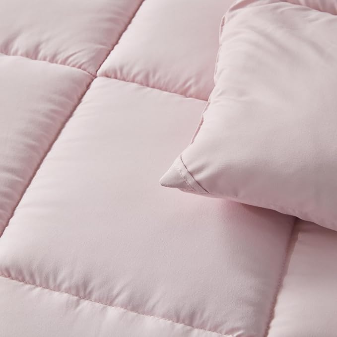 BedTreat Down Alternative Comforter Twin Duvet Insert with Corner Tabs, All Season Quilted Bed Comforter Box-Stitched Twin Comforter Light Pink，Machine Washable Microfiber Bedding
