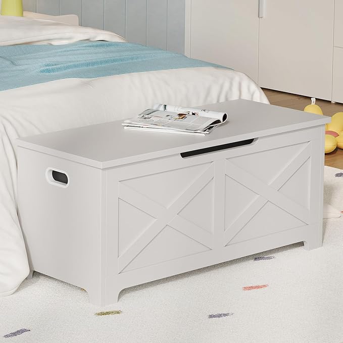 GarveeHome 39.4 in Storage Chest, Wooden Storage Bench with Safety Hinges, Easy Assembly, Large Shoe Bench for Entryway, Living Room, Bedroom - Image 2