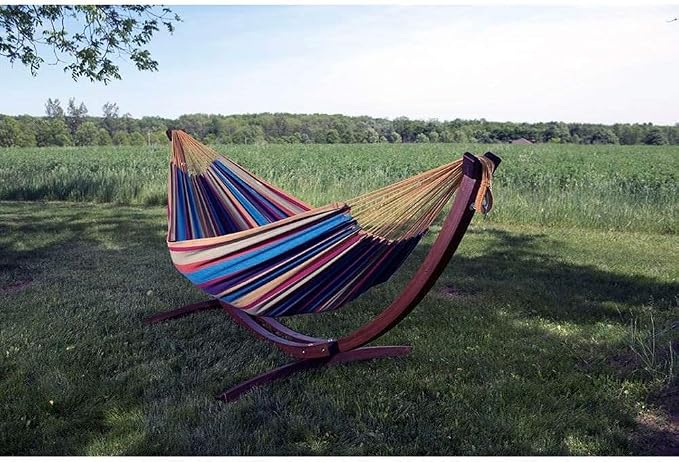 Vivere C8SPCT Double Cotton 2-Person Hammock with Solid Pine Stand, Tropical - Image 2