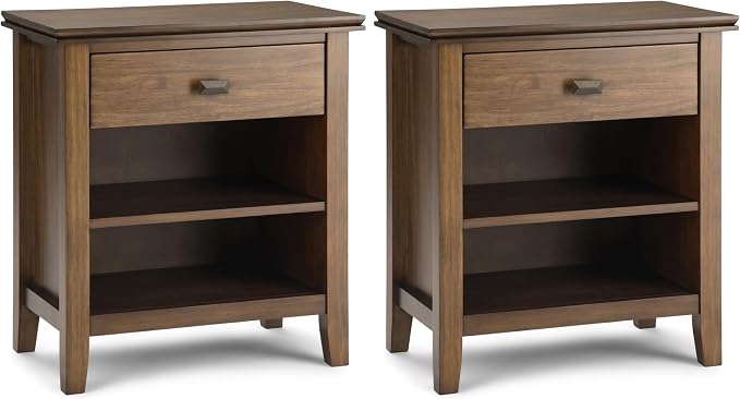 SIMPLIHOME Artisan Solid Wood 24 inch Wide Transitional-Style Bedside Nightstand Tables in Rustic Natural Aged Brown for the Living Room and Bedroom (Set of 2) by SimpliHome