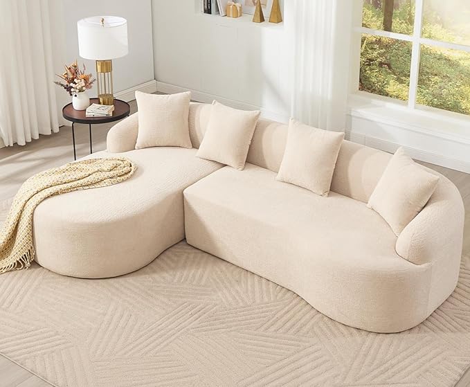 KEIKI L-Shaped Chenille Modular Sectional Couches with Chaise Lounge & 4 Pillows, 3 Seater Oversized Upholstered Luxury Plush Cloud Sofa for Living Room Apartment, Full Sponge Compression