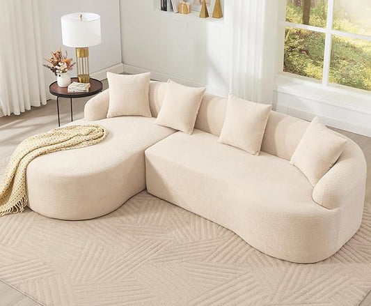 KEIKI L-Shaped Chenille Modular Sectional Couches with Chaise Lounge & 4 Pillows, 3 Seater Oversized Upholstered Luxury Plush Cloud Sofa for Living Room Apartment, Full Sponge Compression