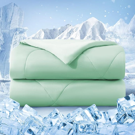 Cooling Comforter Queen Size, Double-Sided Cold Tech Fabric Quilted Bed Comforters Cooling Blanket for Hot Sleepers, Breathable Lightweight Summer Bedding, All-Season Ice Blanket, Sage Green