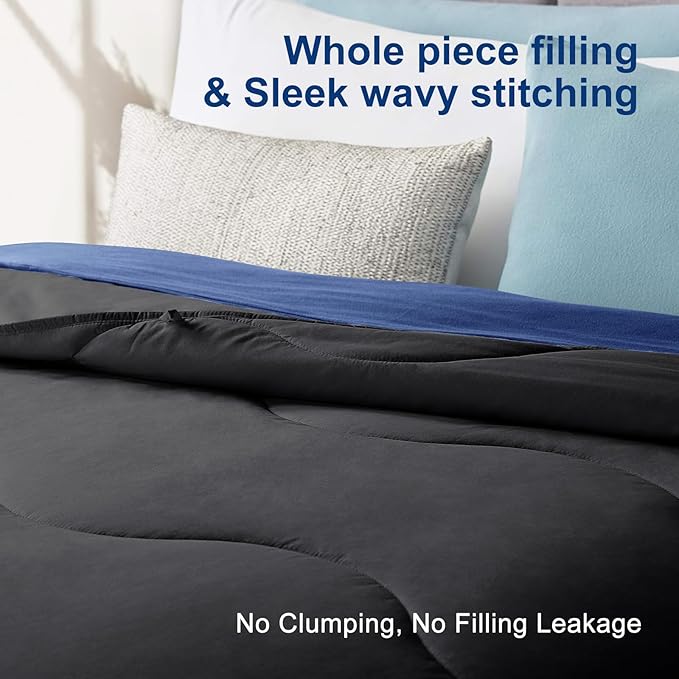 MEELUS Lightweight Comforter Cooling Black, All Season Duvet Insert Breathable California King Summer Bedding, Soft Microfiber Cool Down Alternative Quilt with Corner Tabs, 104 * 96 inch