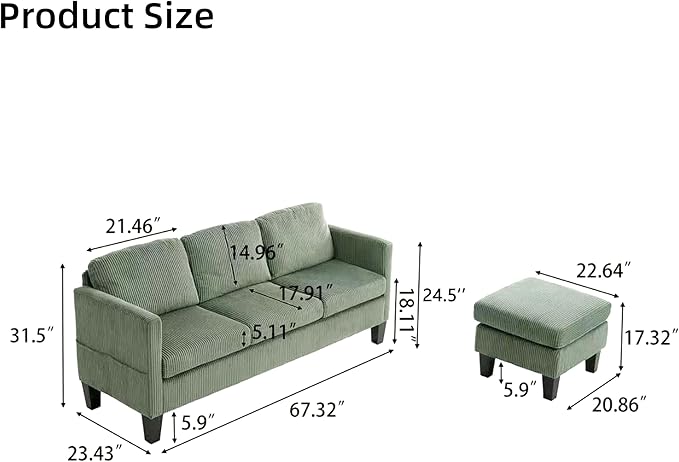 L Shaped Couch with Storage Ottoman, Sectional Couches with Reversible Chaise, Convertible Sleeper Sofa Bed for Living Room, Lounge Sectional Couch for Apartment and Small Spaces, Green