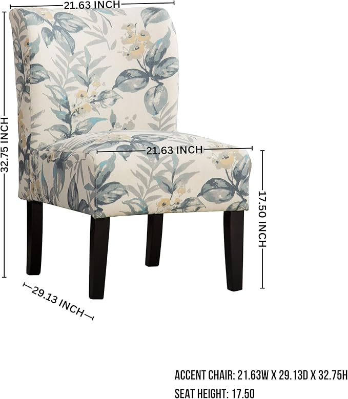 Roundhill Furniture Capa Print abric Armless Contemporary Accent Chair, Blue Leaves