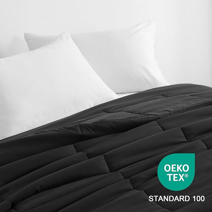 NTBAY Queen Comforter - Down Alternative Comforter Duvet Insert, All Season Bedding Quilted Duvet Insert with Corner Tabs, Machine Washable, Black