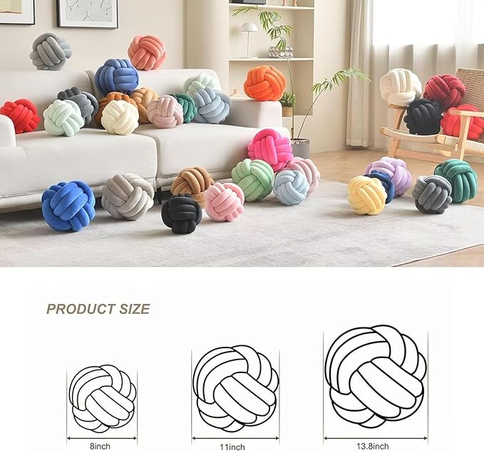LUSJNGE Decorative Throw Knot Pillow Ball for Home Chair Sofa Couch Bed Aesthetic Round Velvet Knotted Pillow Cushion (Pink, 11 inches)