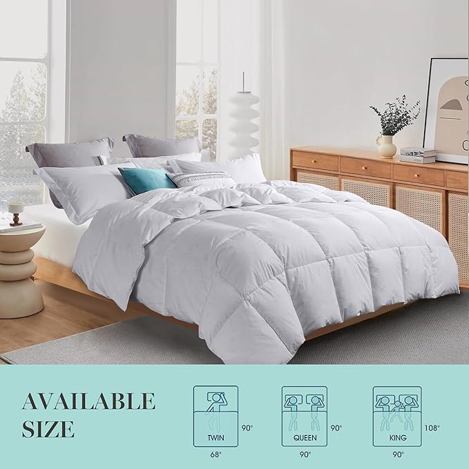 Martha Stewart 240 Thread Count White Goose Down and Feather Comforter - All Season Warmth Duvet Insert with Corner Tabs Made in USA - Full/Queen Size