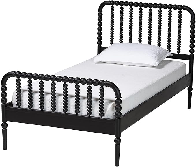 Baxton Studio Lucera Bobbin Wood Bedroom Set, 5-Piece, Twin, Black