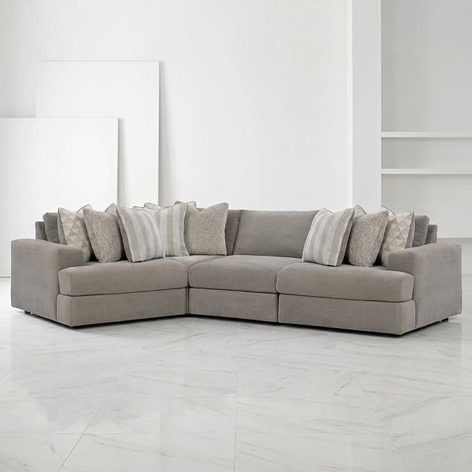 Signature Design by Ashley Casual Avaliyah Curved Left-Arm Facing 4-Piece Sectional with Reversible Cushion and Armrest, Gray