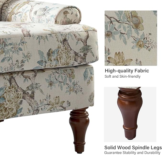 HULALA HOME Accent Chair Set of 2 with Solid Legs & Removable Cushion, Farmhouse Floral Comfy Upholstered Armchair, Leisure Single Sofa Chair for Living Room Bedroom
