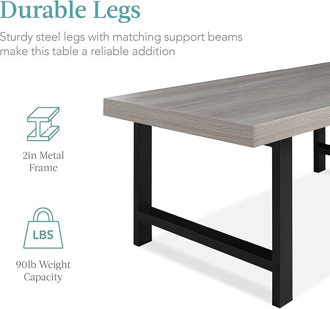 Best Choice Products 44in Modern Coffee Table Butcher Block Top Large Accent Table, Rectangular Wood Industrial Rustic Coffee Table for Living Room w/ 2in Metal Legs, 3in Tabletop - Gray