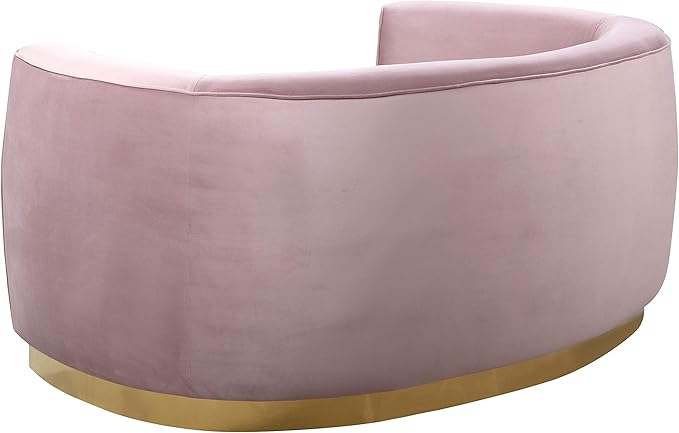 Meridian Furniture Julian Collection Modern | Contemporary Velvet Upholstered Loveseat with Stainless Steel Base in Rich Gold Finish, Pink, 70" W x 34" D x 28" H